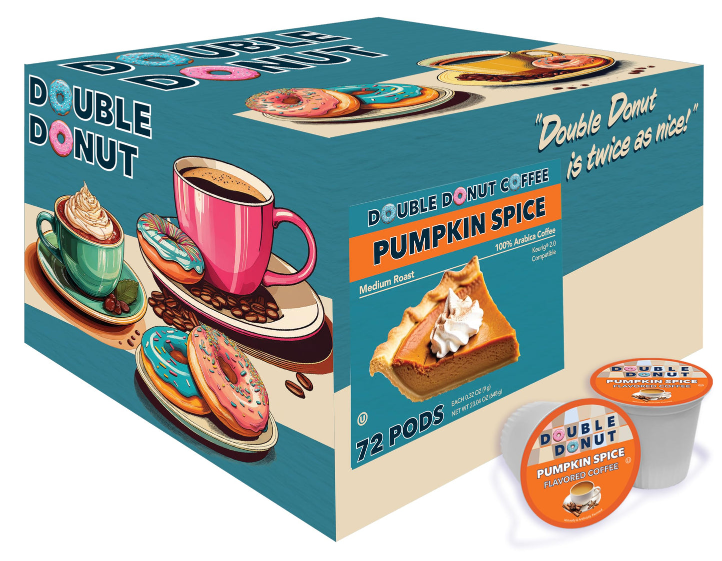 Double Donut Coffee Pumpkin Spice Coffee Pods, Medium Roast, 72 Count, Compatible with Keurig K Cups