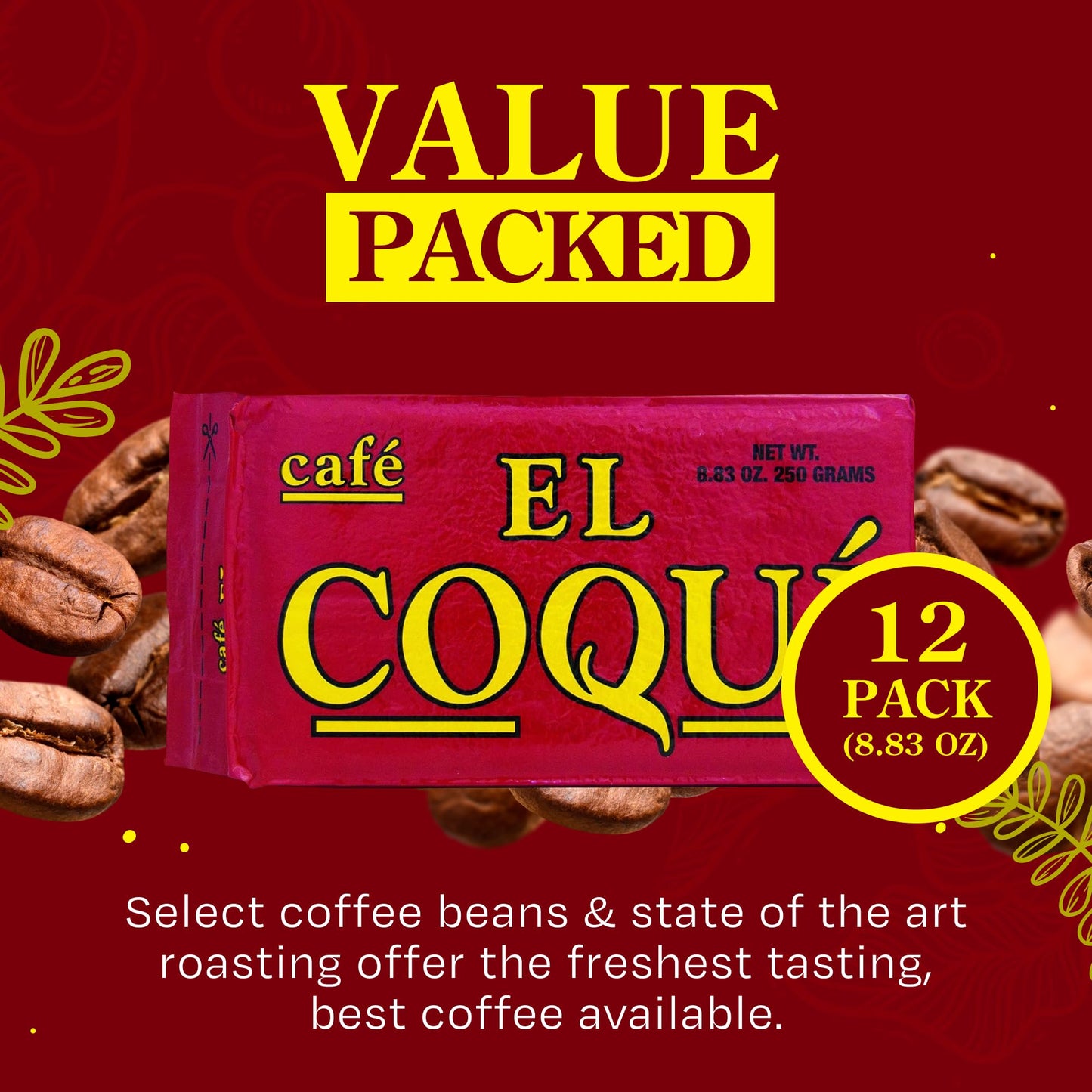 Cafe El Coqui Dark Roast Espresso Ground Coffee, Authentic Puerto Rican Style, 8.83 oz, Pack of 12