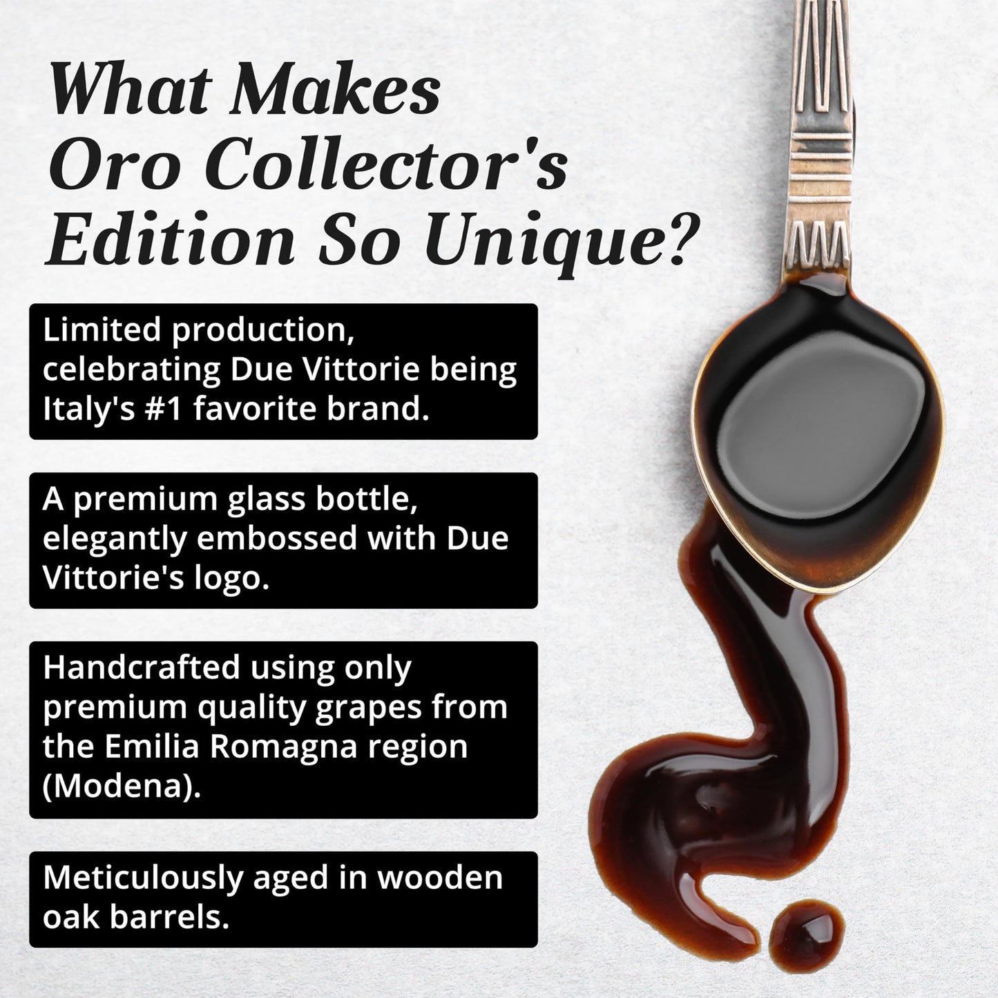 Due Vittorie Oro Gold Barrel Aged Balsamic Vinegar - 8.45 fl oz (250 ml) - Black Aged Balsamic Vinegar in Glass Decanter