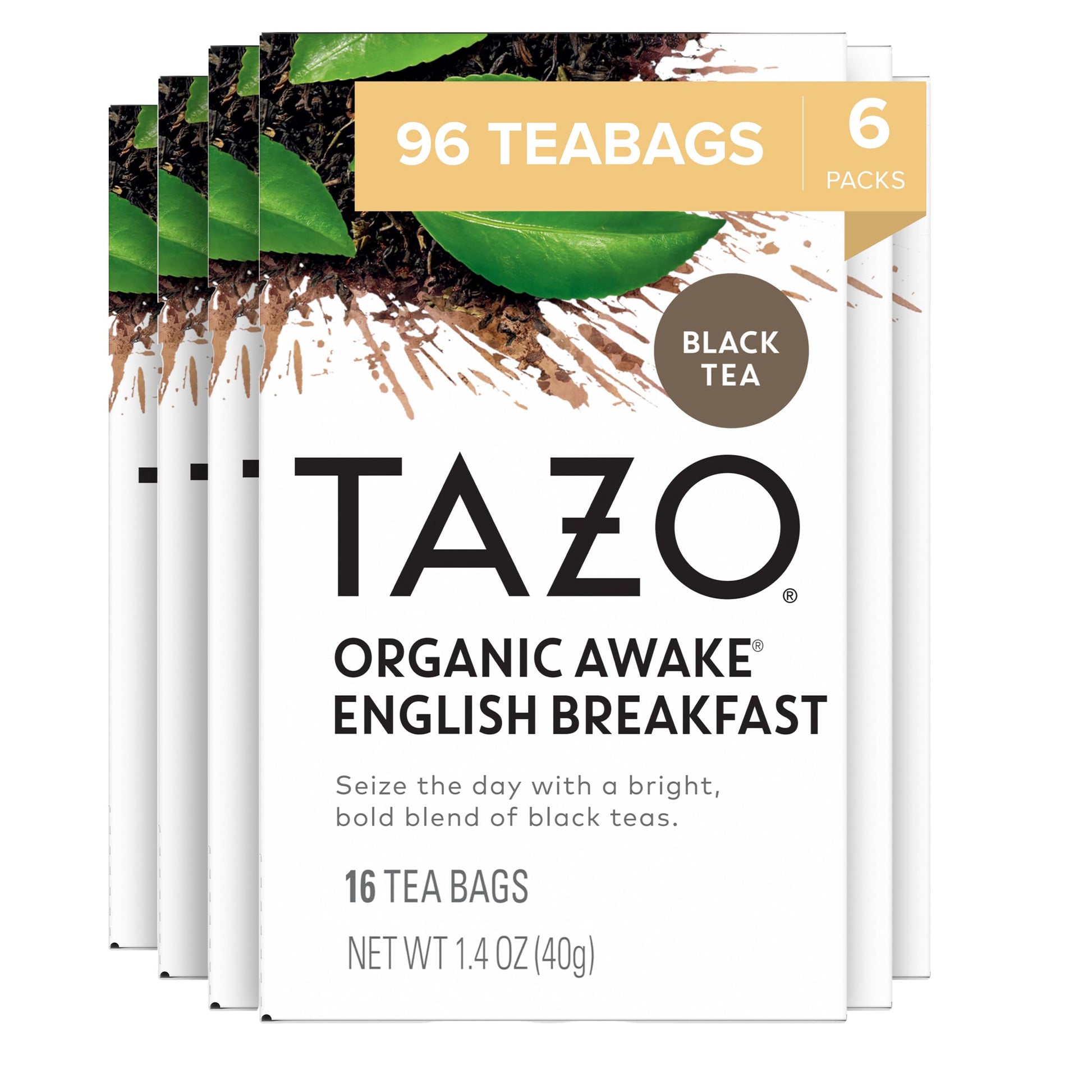 TAZO Organic Awake English Breakfast Black Tea Bags, 96 Count, Pack of 6, Model 68782248