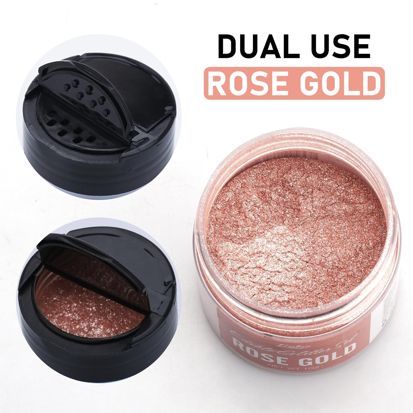 Limino Edible Glitter - 30g Rose Gold Luster Dust for Baking, Cake Decorating, and Drinks