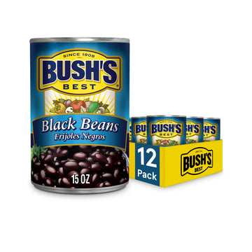 BUSH S BEST 15 oz Canned Black Beans, Source of Plant Based Protein and Fiber, Low Fat, Gluten Free, (Pack of 12)