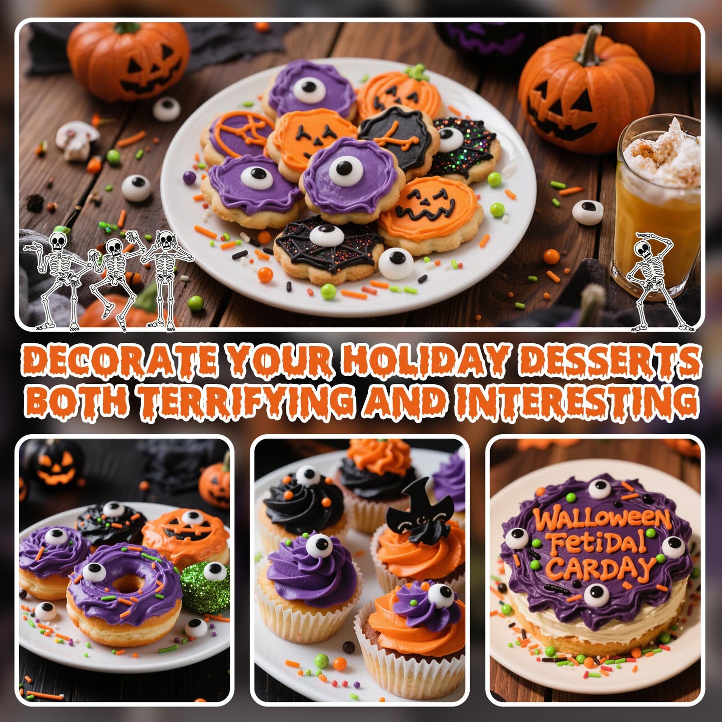 Edible Halloween Sprinkles,Black White Eyes Purple Green Orange and Black Pearls and Jimmies Mixed,130g/4.58ounce,Monster Sprink