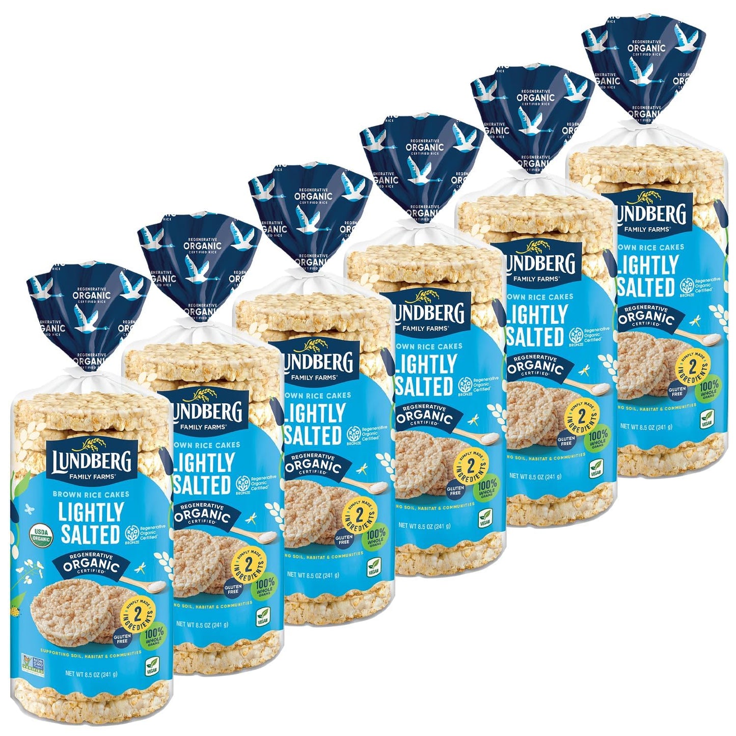 Lundberg Organic Brown Rice Cakes, Lightly Salted, Gluten-Free, Vegan, Healthy Snacks, 8.5 oz (Pack of 6)