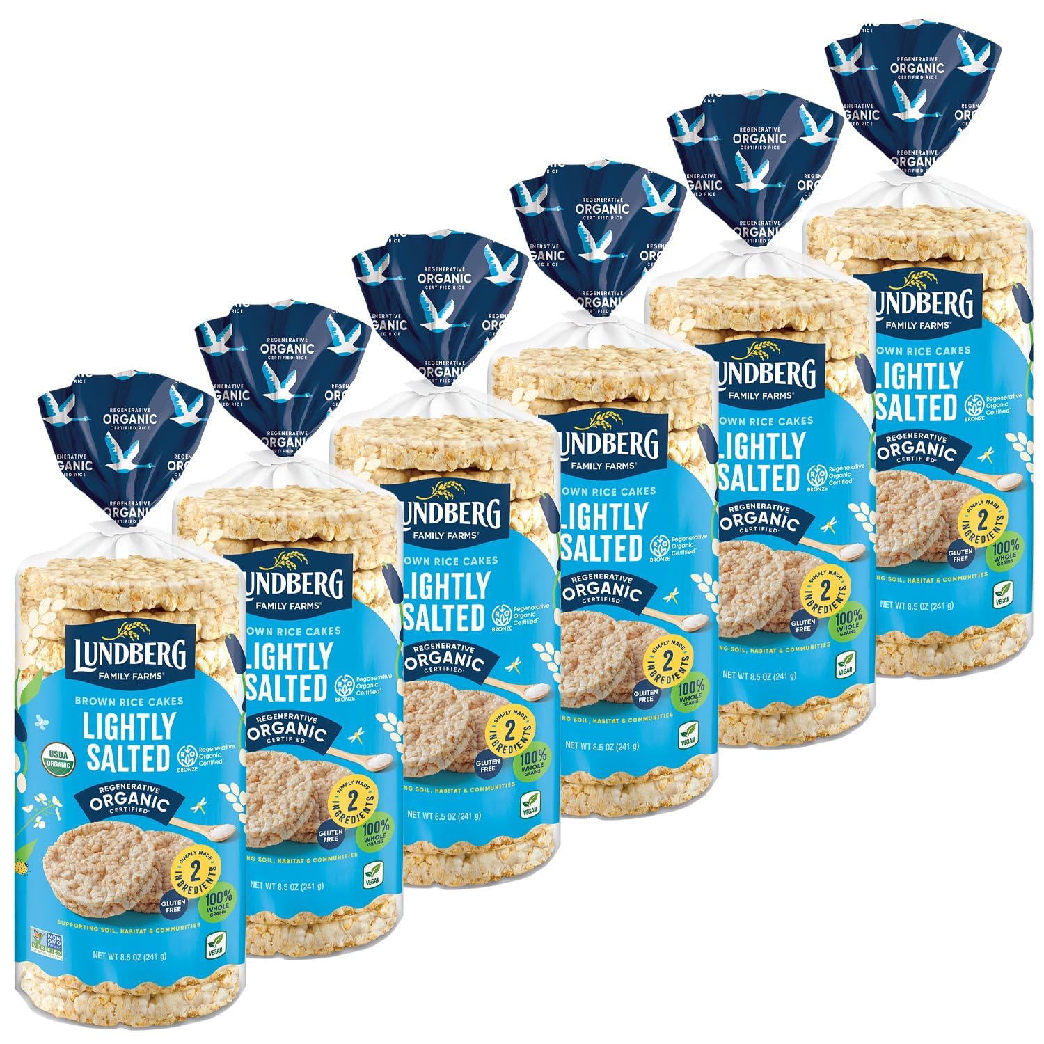Lundberg Organic Brown Rice Cakes, Lightly Salted, Gluten-Free, Vegan, Healthy Snacks, 8.5 oz (Pack of 6)