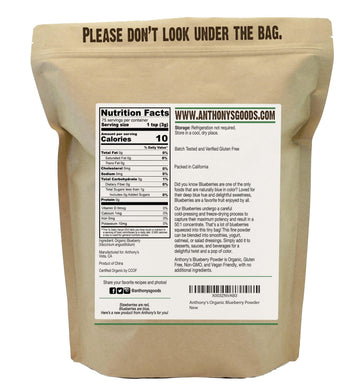 Anthony'S Organic Blueberry Powder, 8 Oz, Freeze-Dried, Gluten Free, Non Gmo
