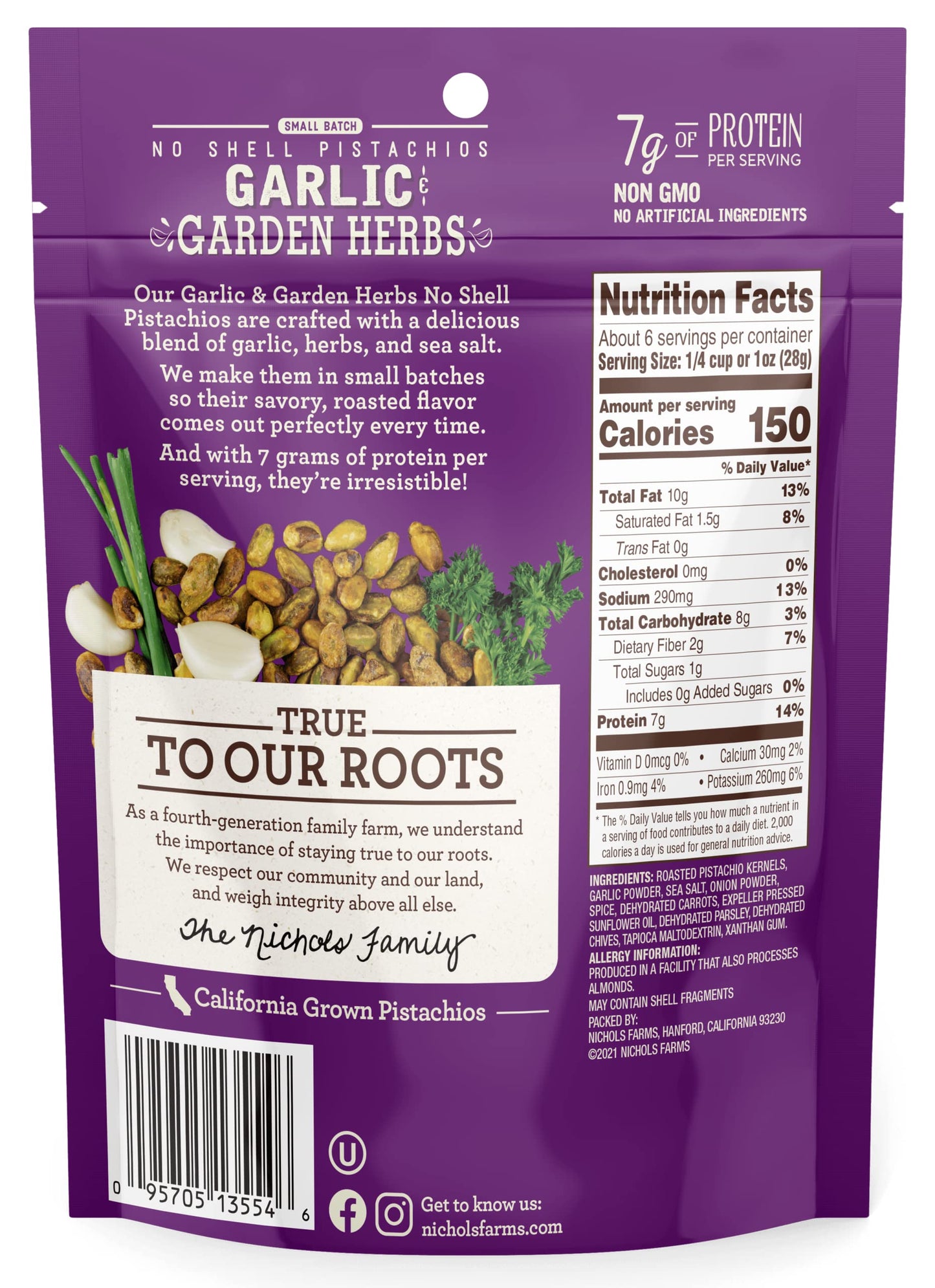 Nichols Farms - Pistachio No Shell Garlic Herbs - Case Of 15-6 Ounces