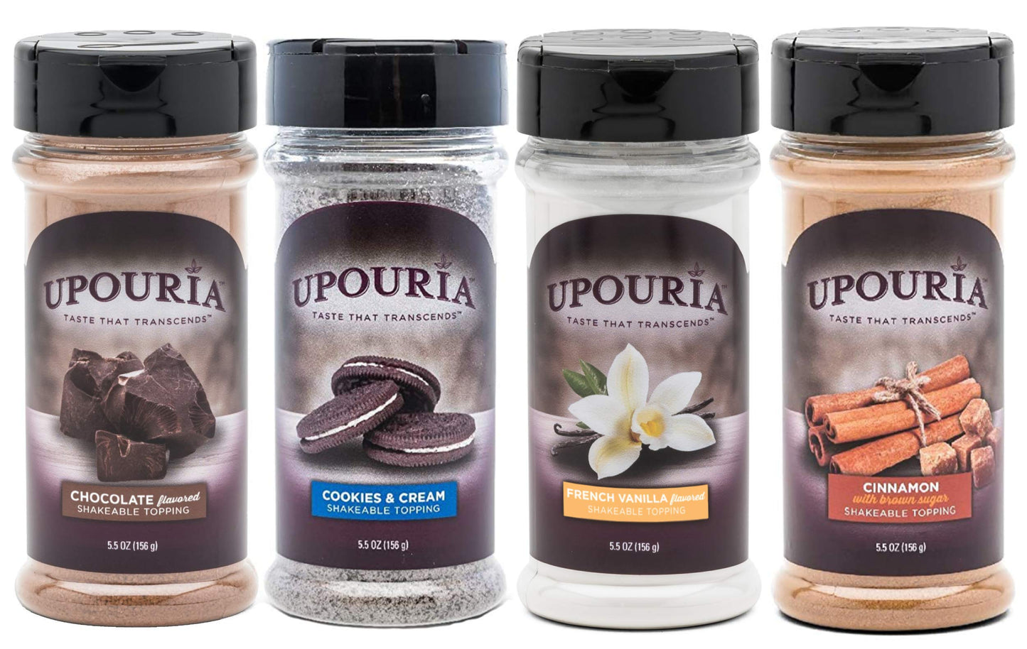 Sunny Sky Upouria Coffee Topping Variety Pack - Chocolate, Cookies N Cream, French Vanilla and Cinnamon with Brown Sugar - 5.5 O