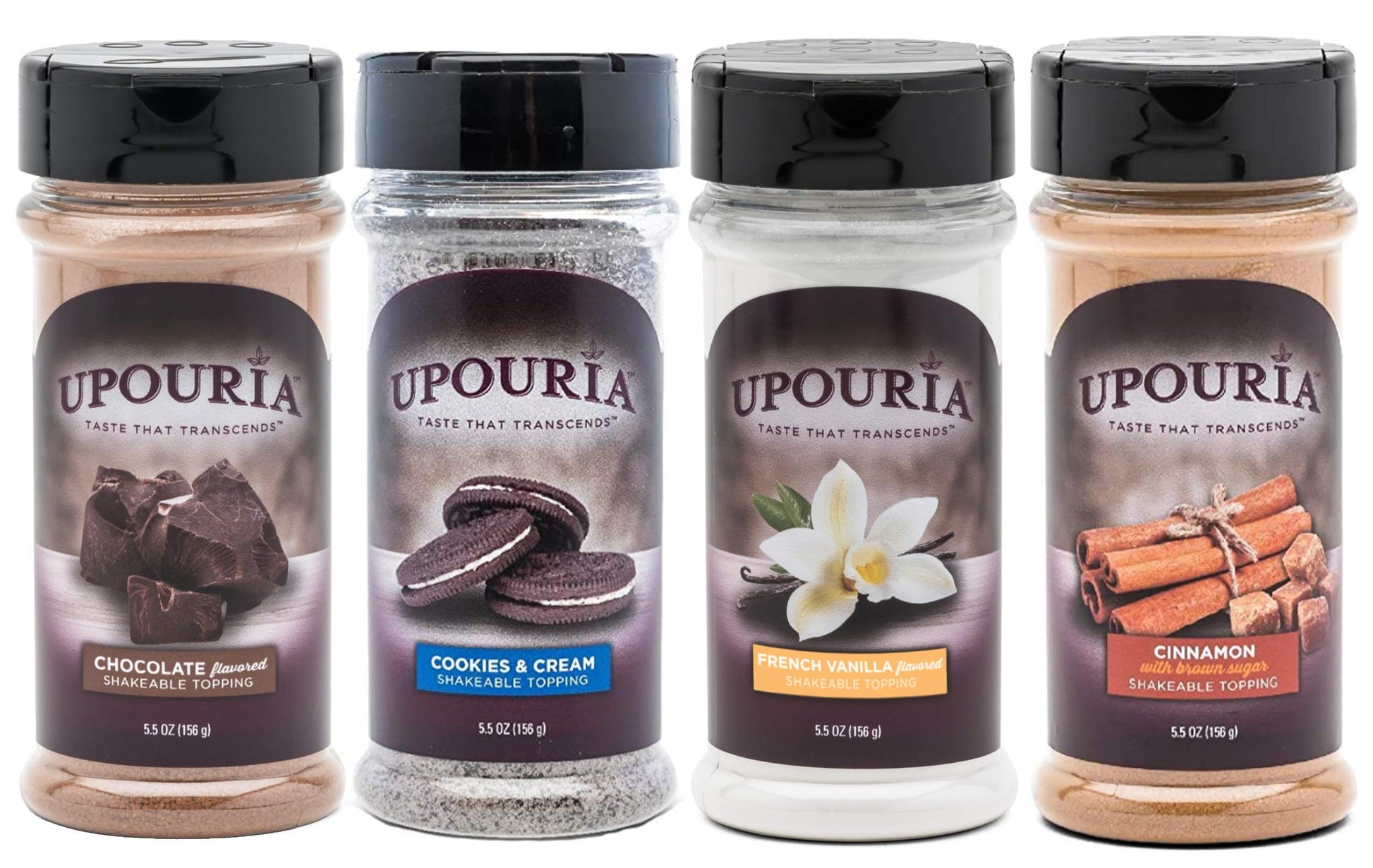 Sunny Sky Upouria Coffee Topping Variety Pack - Chocolate, Cookies N Cream, French Vanilla and Cinnamon with Brown Sugar - 5.5 O