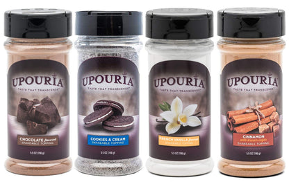 Sunny Sky Upouria Coffee Topping Variety Pack - Chocolate, Cookies N Cream, French Vanilla and Cinnamon with Brown Sugar - 5.5 O