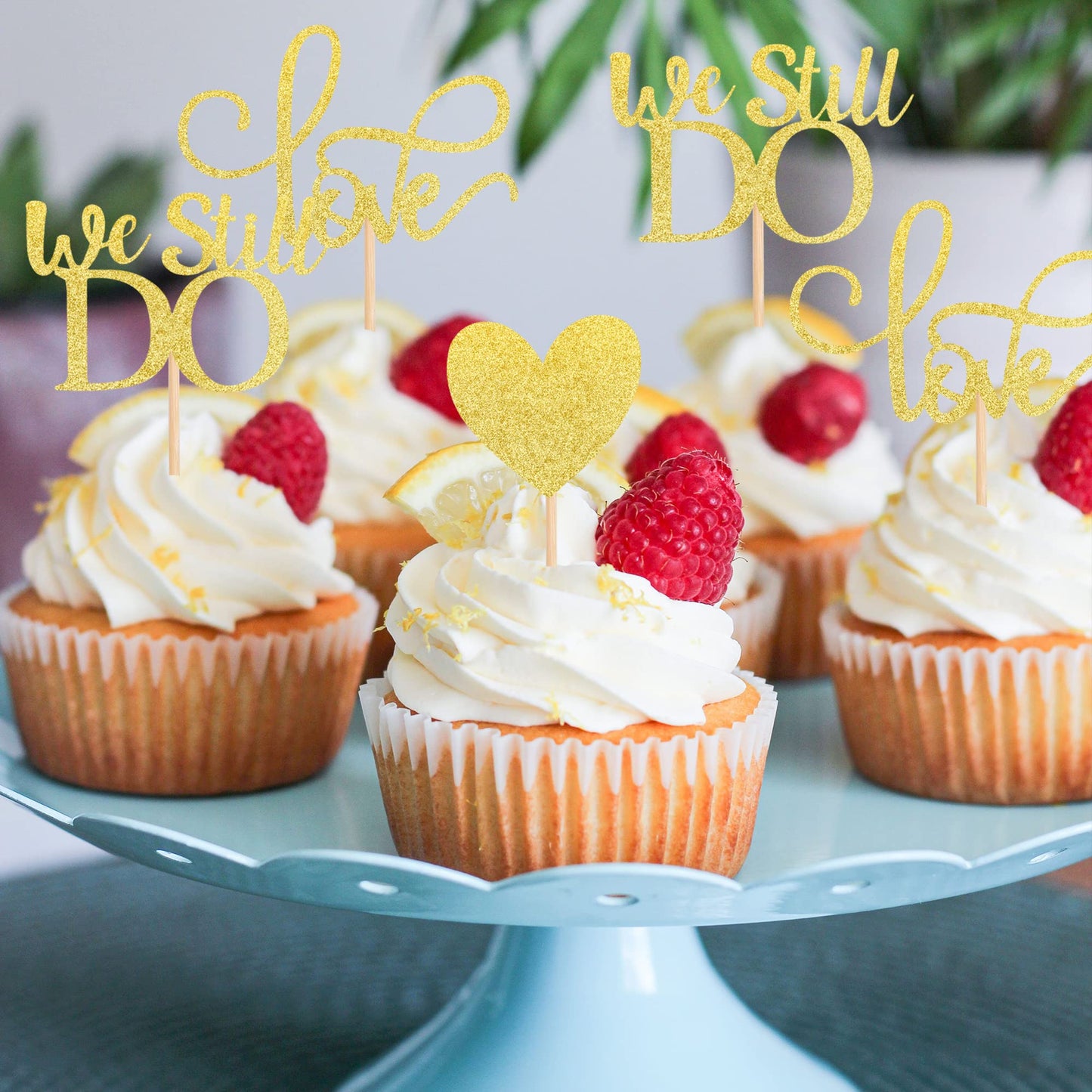 YCTHUNFISH Cupcake Toppers 24 Pack Gold Glitter Love Heart for Wedding Bridal Shower Birthday Cake Decorations