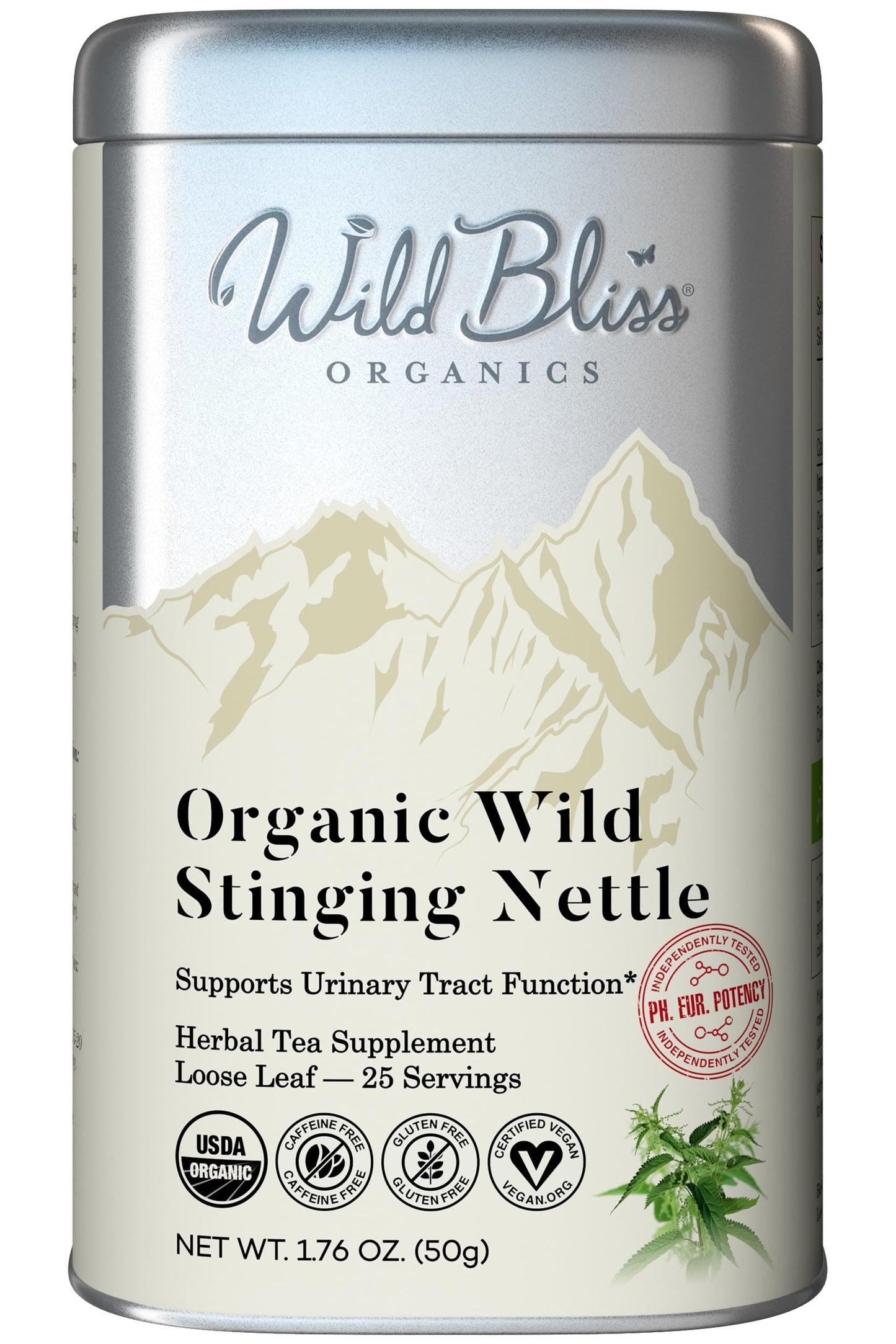 Wild Bliss Organic Wild Stinging Nettle Leaf Tea - Caffeine Free Herbal Tea - 25 Servings - Loose Leaf - 1.76 Oz
