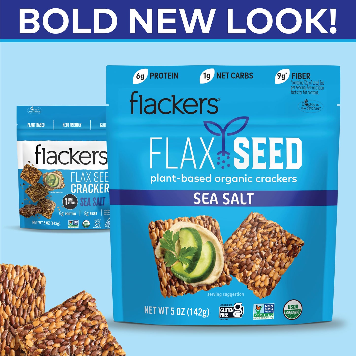 Flackers Organic Sea Salt Flaxseed  ers, Gluten Free, Vegan, Keto Snack, 5 Ounce (Pack of 12), Non GMO