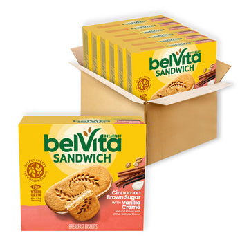 belVita Breakfast Bar Biscuit Sandwiches, Cinnamon Brown Sugar with Vanilla Creme, 30 Total Packs, 6 Boxes (2 Biscuits Per Pack)
