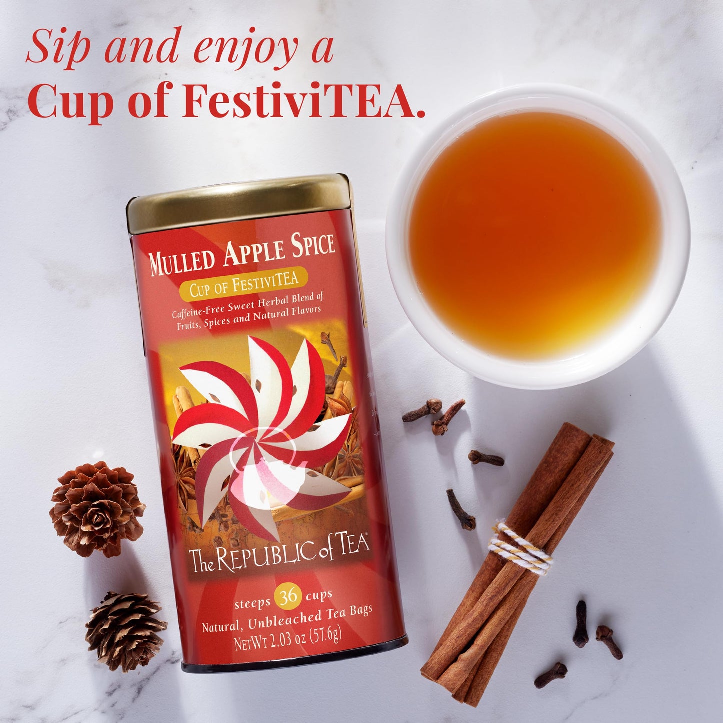 The Republic of Tea Mulled Apple Spice Herbal Tea, 36 Bags, Naturally Caffeine Free, Model 0742676406518