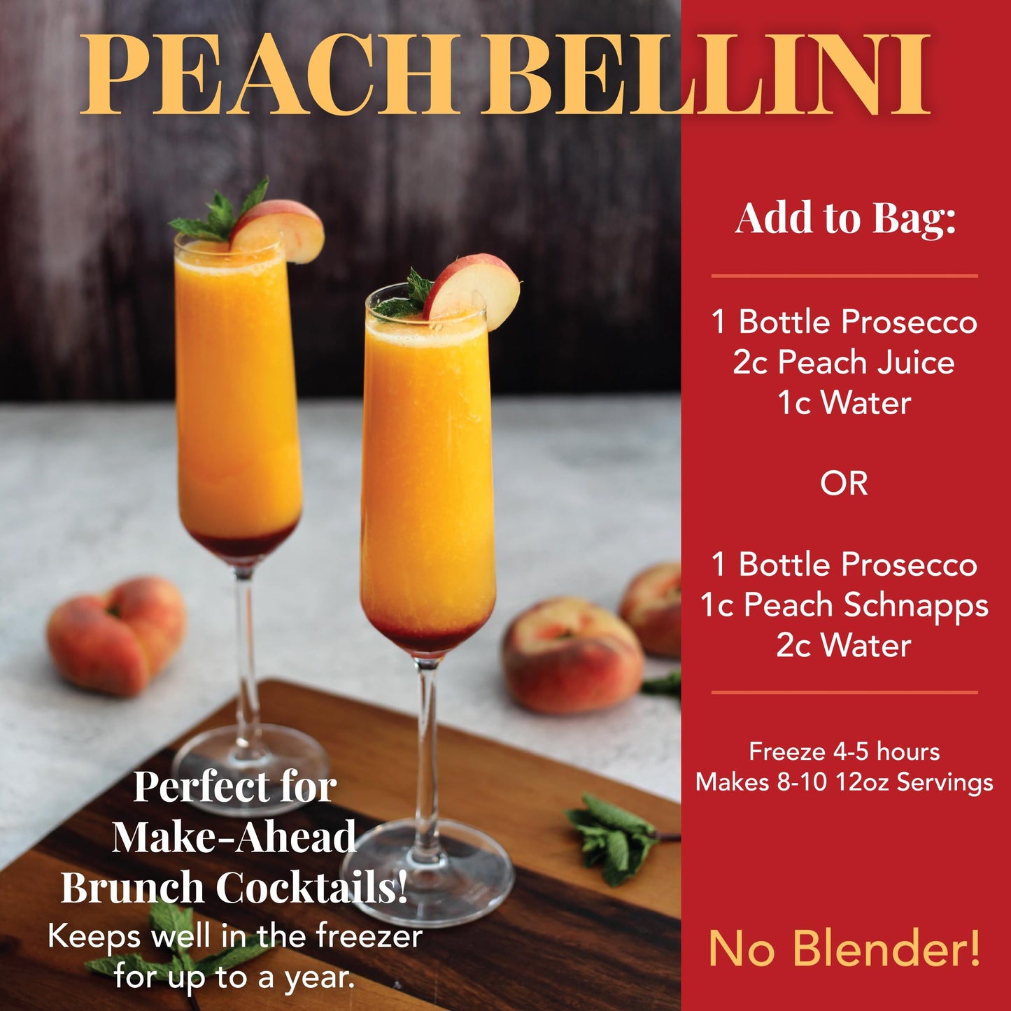 DMARIE Frozen Cocktail Drink Mix - Peach Bellini Slushies - All Natural Low Sugar - 10 Ounce (Pack of 3)