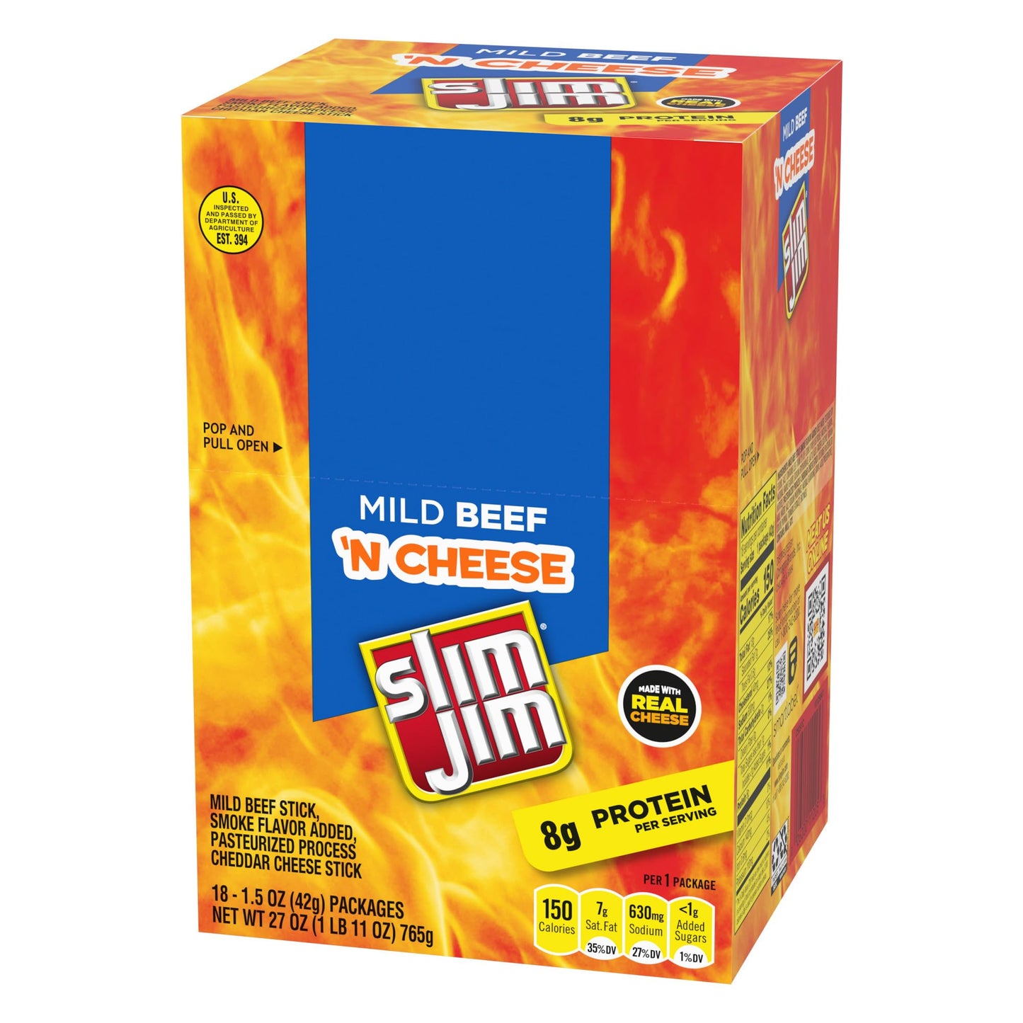 Slim Jim Beef and Cheese Stick, Mild Flavor, 1.5 Oz. 18-Count