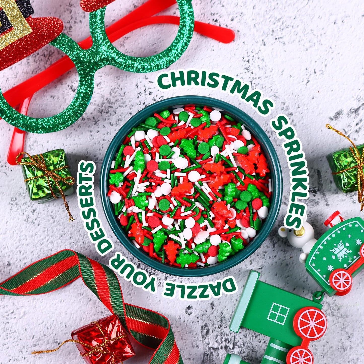 Christmas Sprinkles For Cake Decorating, 3.52Oz Edible Christmas Sprinkles, Red Green Sprinkles For Cupcake Toppers Baking Cooki