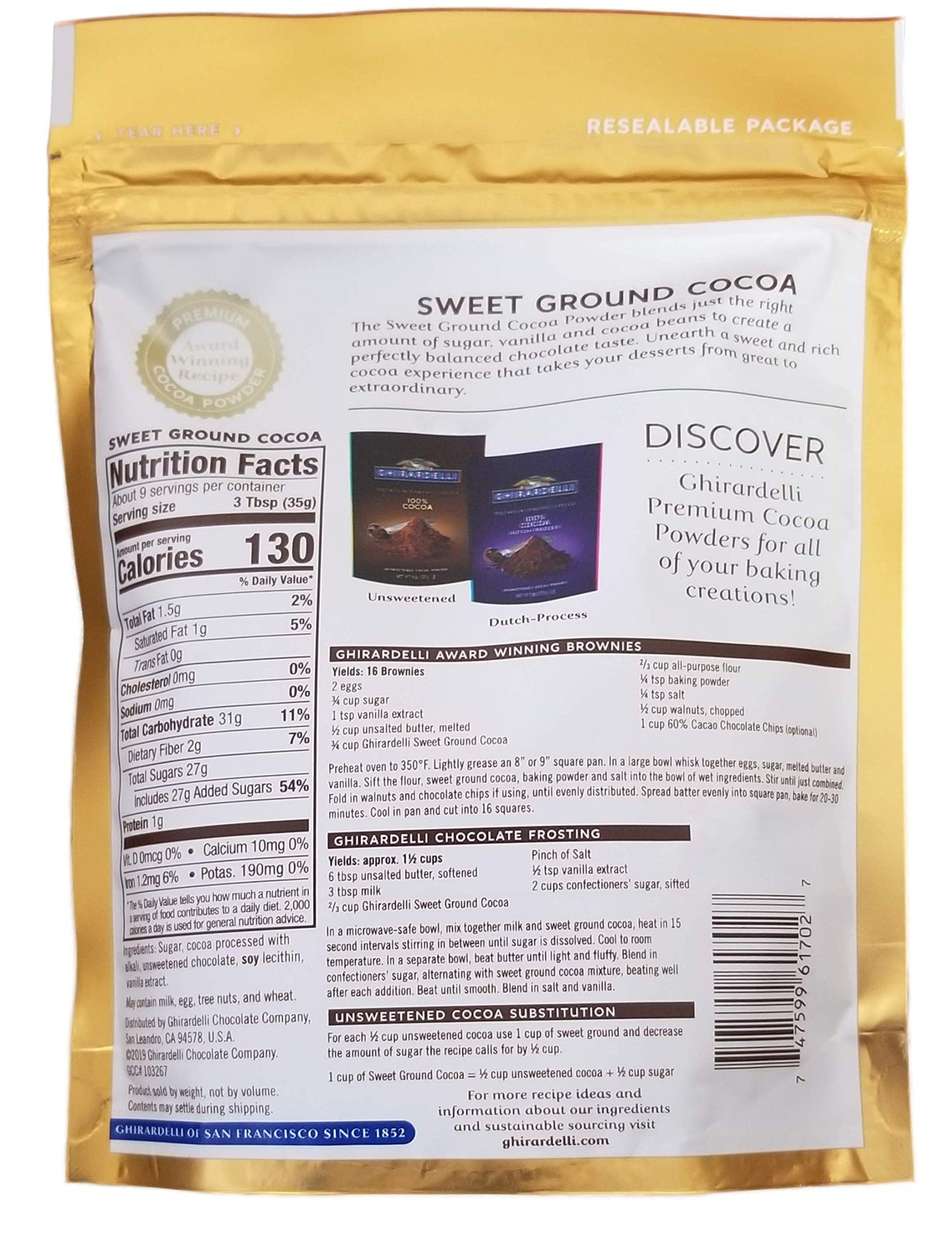 Ghirardelli Sweet Ground Cocoa Chocolate Powder, 10.5 Ounce Pouch -- 6 Per Case.6