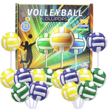 Volleyball Lollipops, Individually Wrapped Candy for End of Year Team Gifts Party Favors, Assorted Fruit Flavors, 24 Count