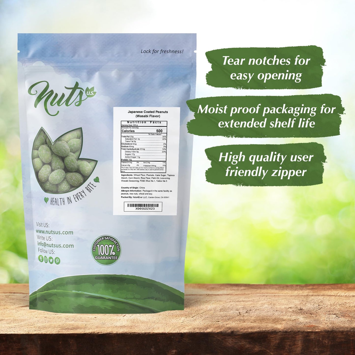 Nuts U.S. - Japanese Coated Peanut Crackers | Wasabi Flavor | No Trans Fat And Non-Gmo | Natural Snacks | Packed In A Resealable Bag!!! (Wasabi, 2 Lbs)