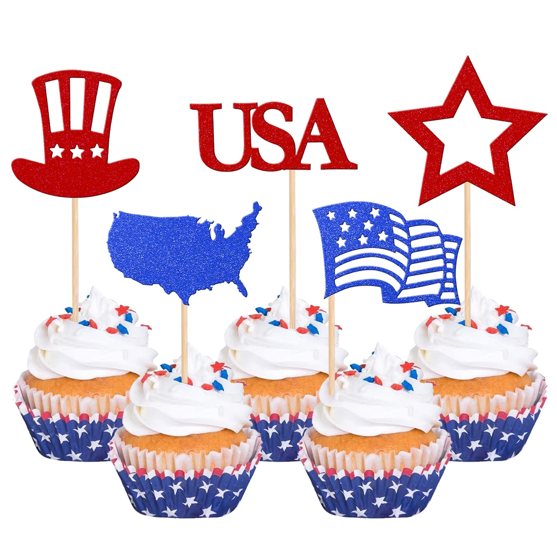 30 Pcs Independence Day Cupcake Toppers With Flag Map Star Usa Patriotic Cupcake Picks Happy 4Th Of July American National Indep