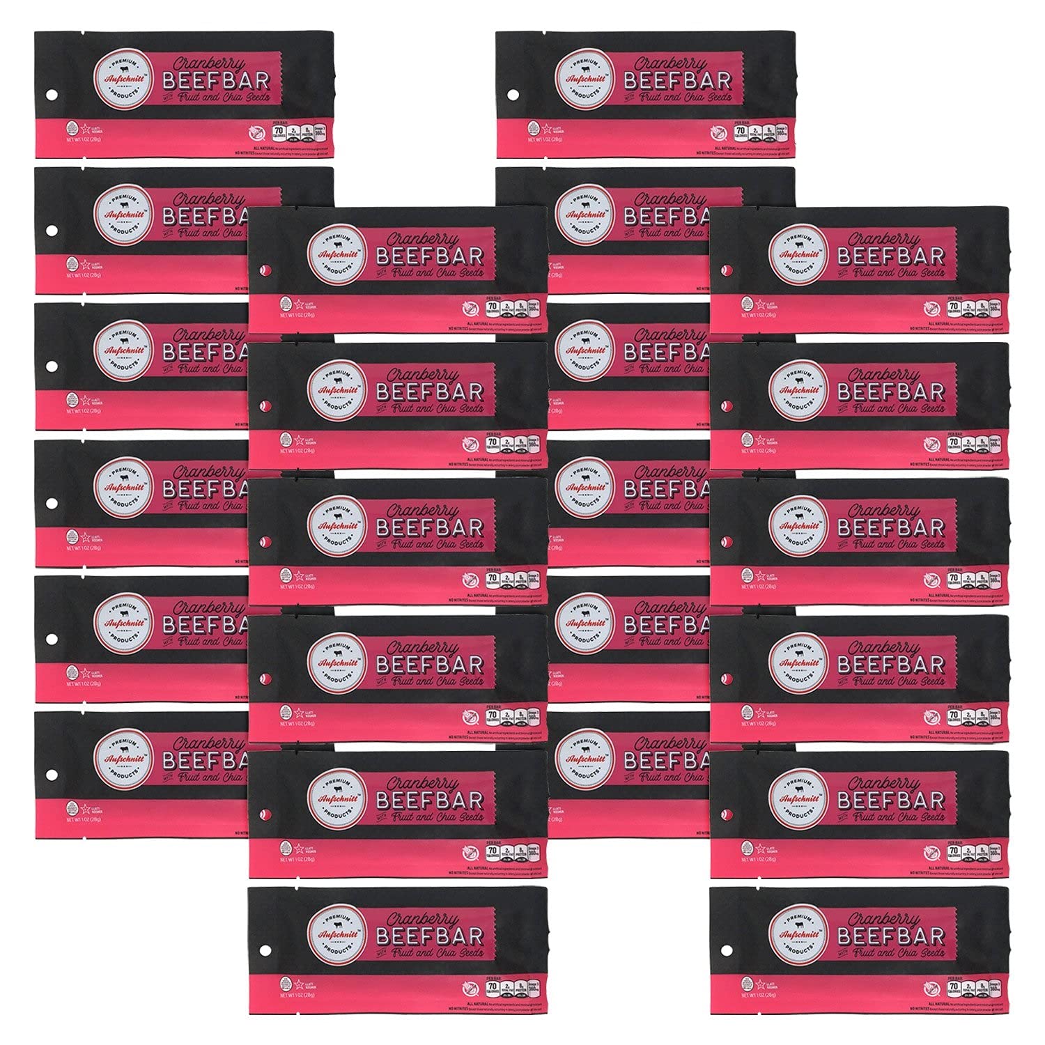 Premium Aufschnitt Beef Bars - High Protein Snack - Cranberry Flavor - 24 Count - Keto Friendly, Kosher, Halal