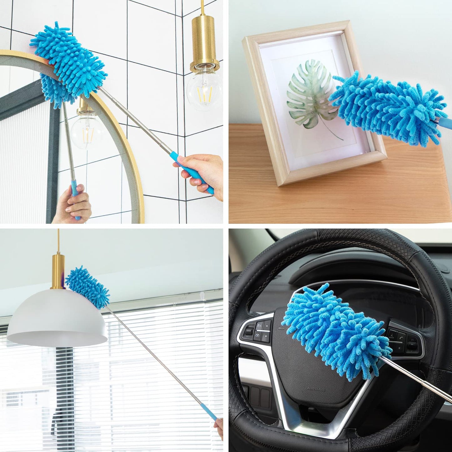 Microfiber Duster For Cleaning, Tukuos Hand Washable Dusters With 2Pcs Replaceable Microfiber Head, Extendable Pole, Detachable