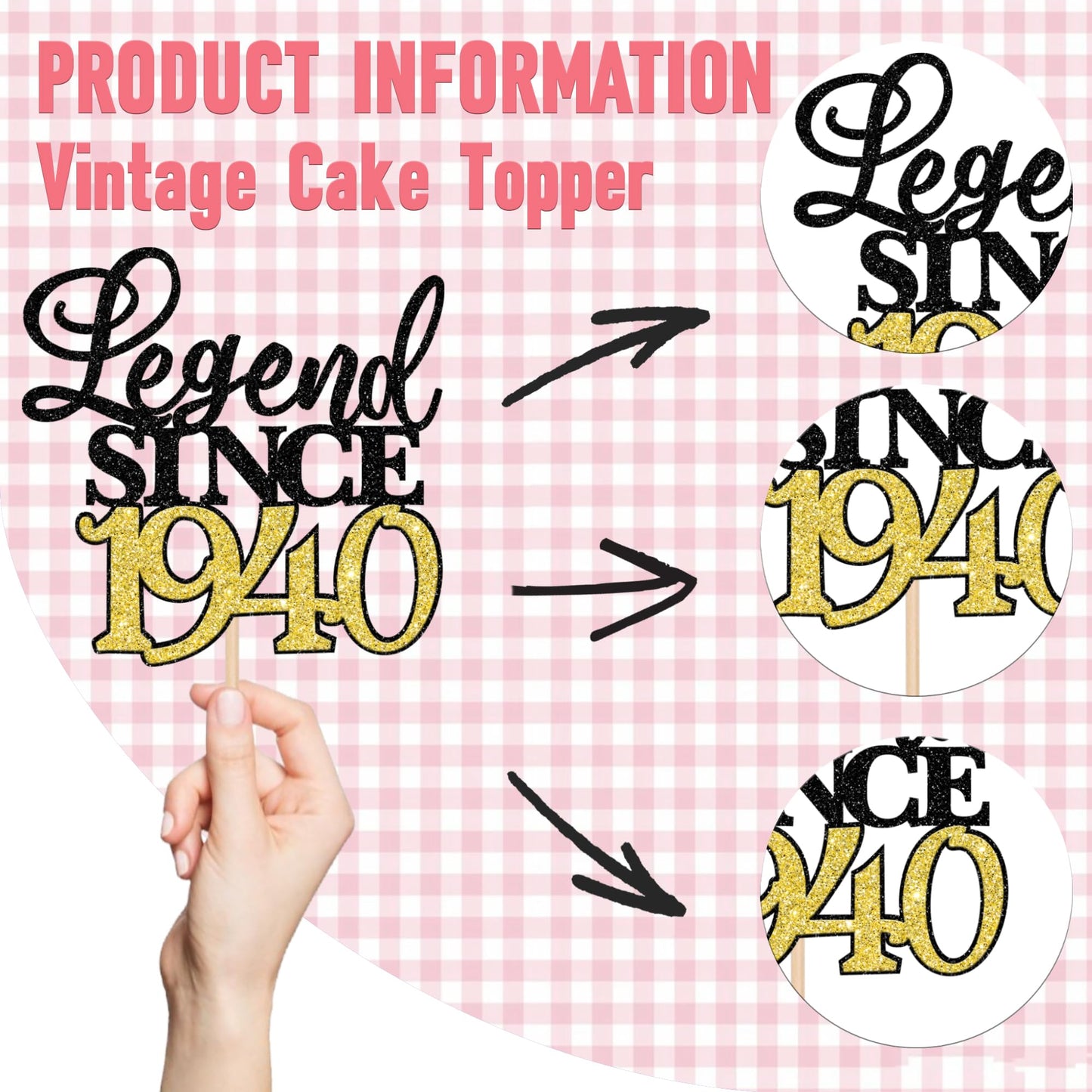 Rssta i Cake Topper, 85th Birthday, Glitter, Black Gold