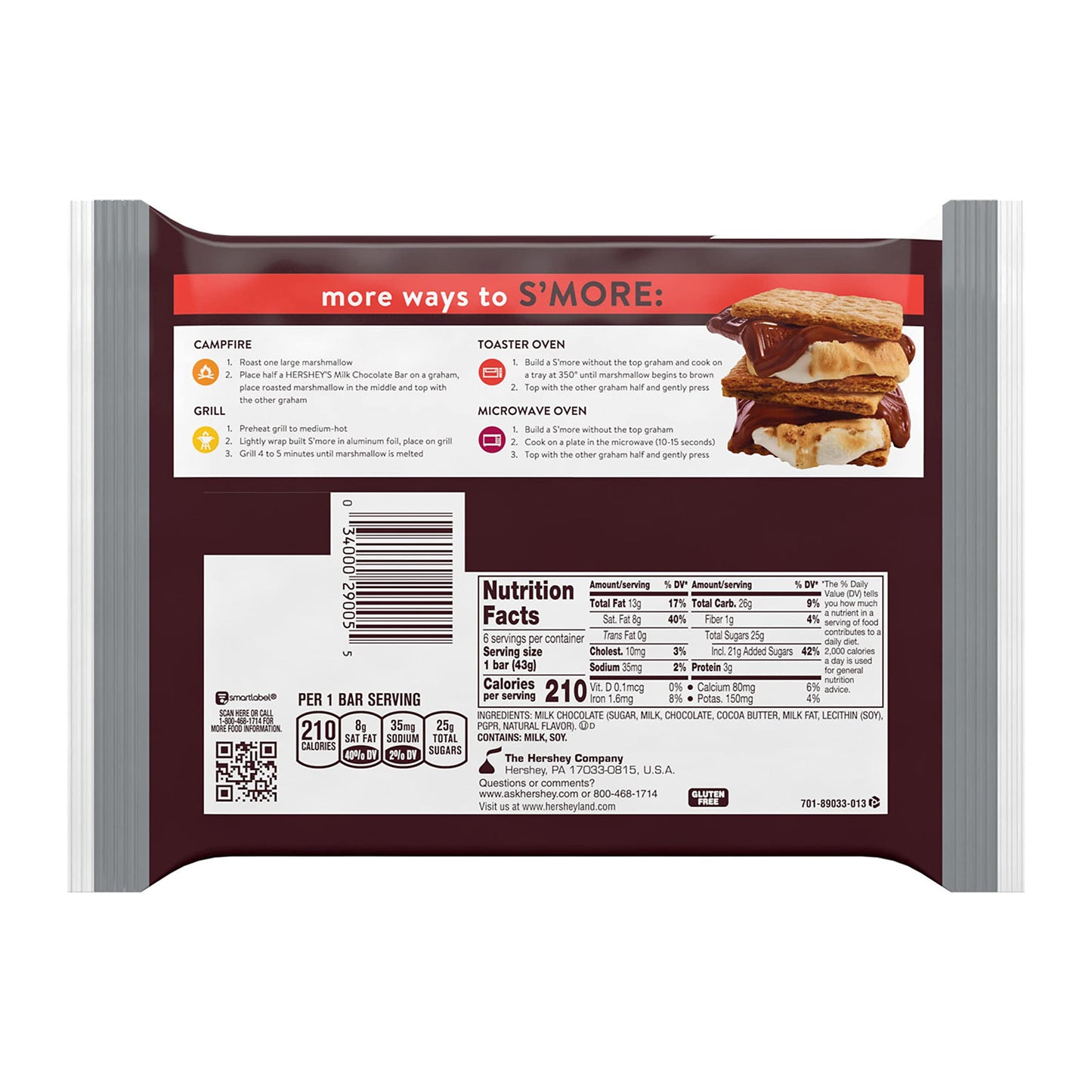 HersheyS Milk Chocolate Candy, Bars 1.55 Oz, 6 Count