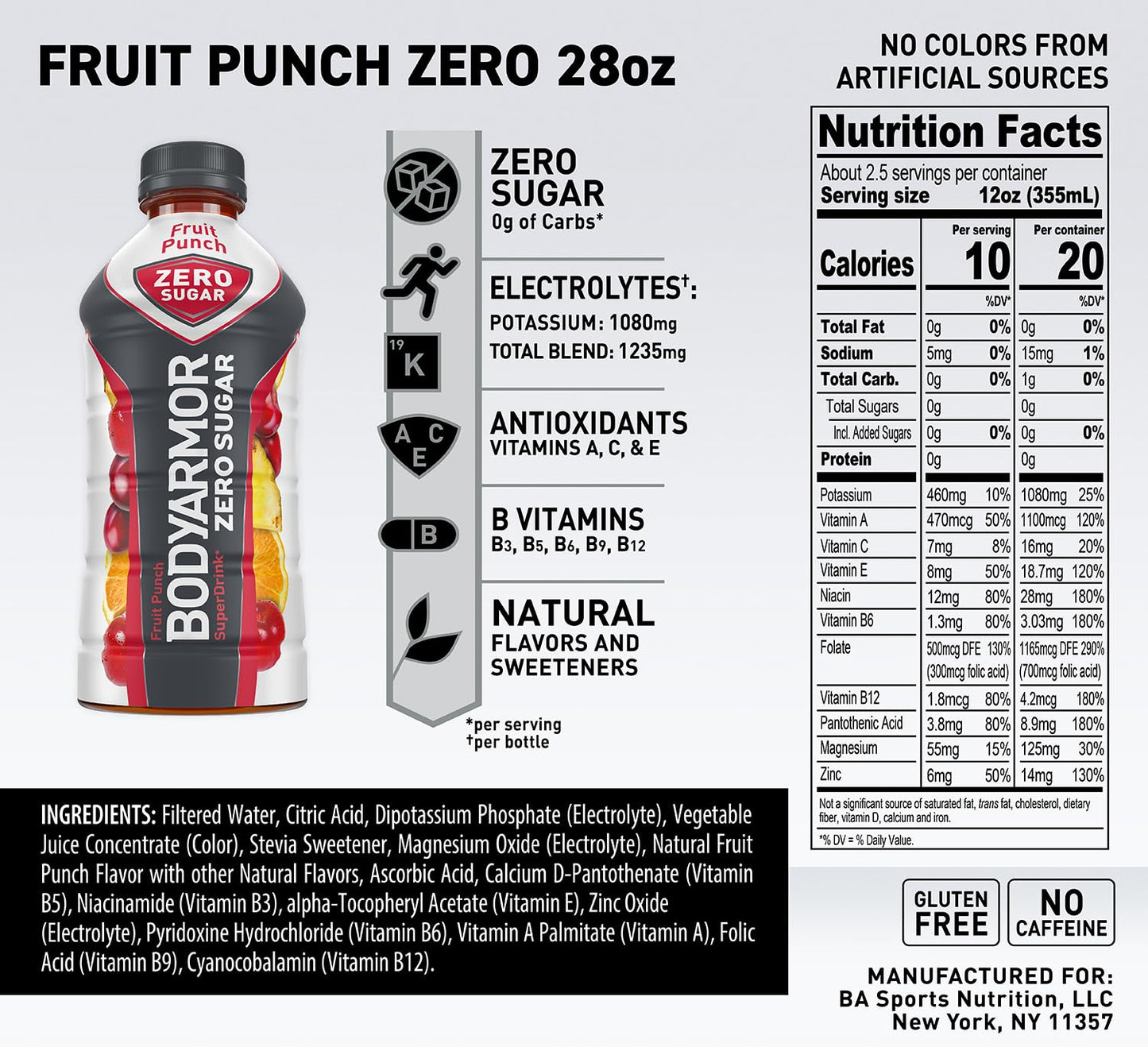 BODYprotective covering Zero Sugar Fruit Punch Sports Drink - Low-Calorie, Natural Flavors, Electrolytes - 28 Fl Oz (Pack of 12)