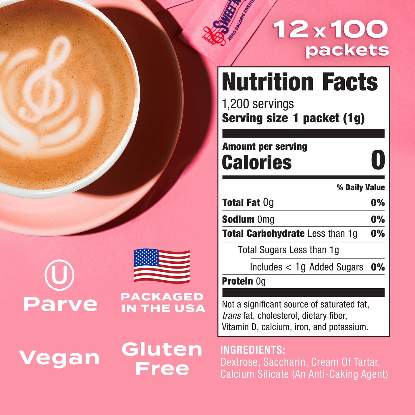 Sweet'N Low Zero Calorie Sweetener Packets, 100 Ct Box, 12 Pack, Kosher & Gluten Free, Low Glycemic Index, Individual Tea And Co