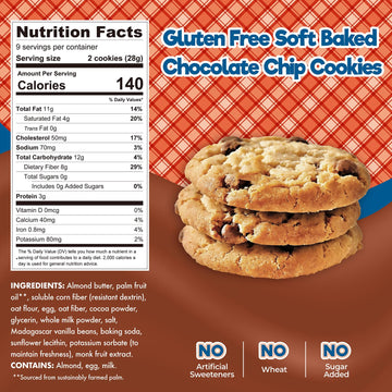 Choczero Gluten-Free Soft Baked Chocolate Chip Cookies, Low Carb, High Fiber, Keto Friendly Cookies (1 Box, 9Oz)