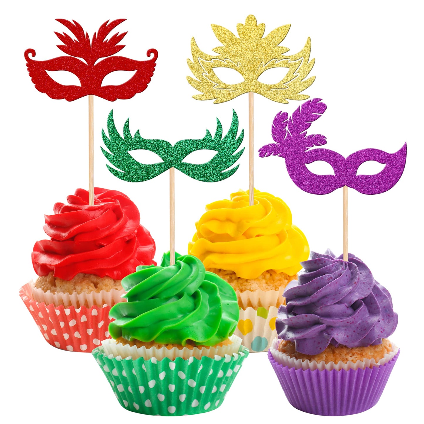 Rsstarxi Masquerade Masks Cupcake Toppers 36 Pack Glitter Multicolor Paper Model XM247