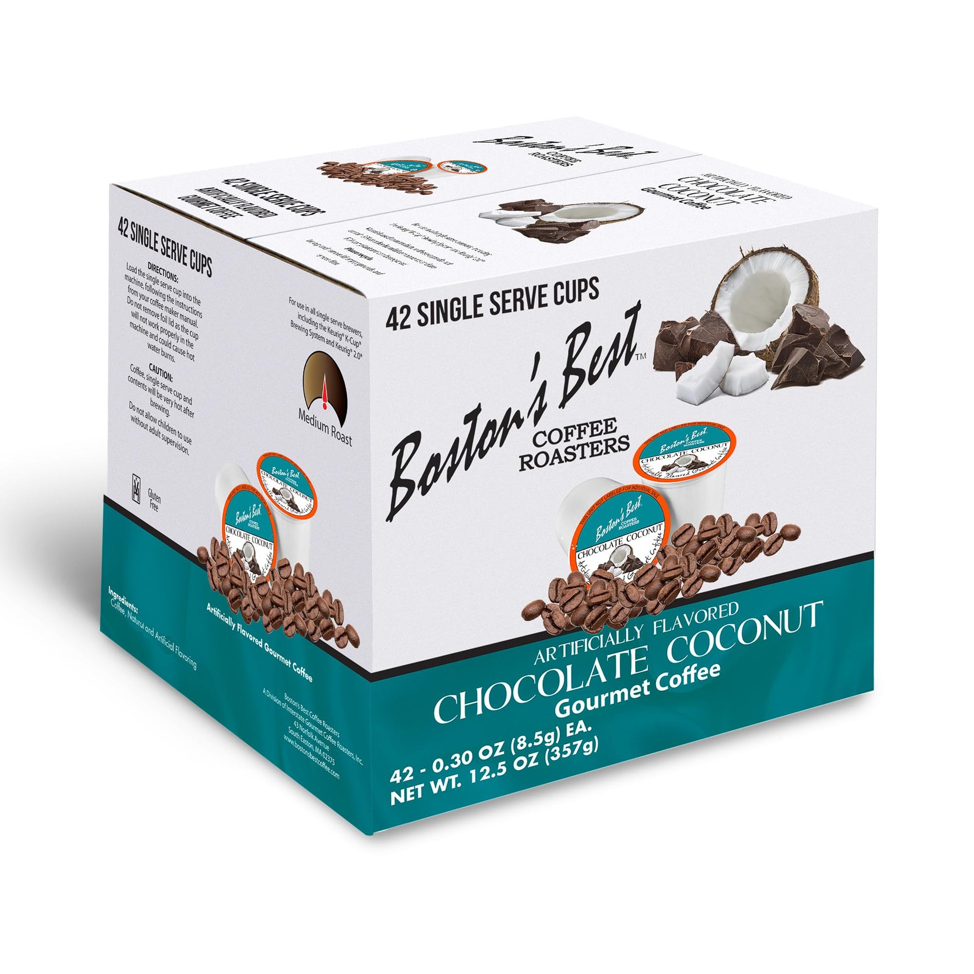 Bostons Best - Chocolate Coconut Flavored Dessert Gourmet Coffee Compatible with Keurig Coffee Maker, 1 Count (42 Single Serve M