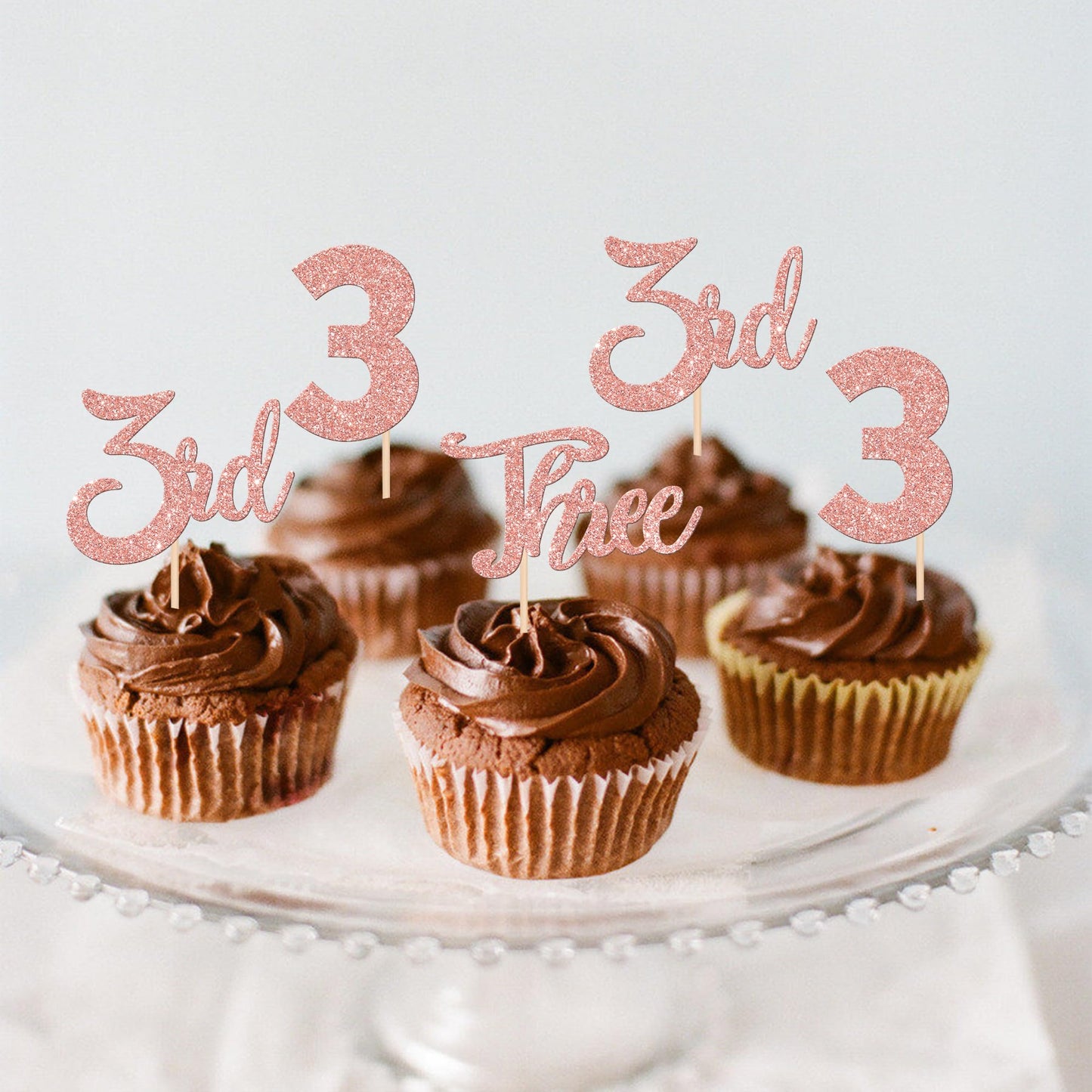 24 Pcs 3Rd Birthday Cupcake Toppers Glitter Three Cupcake Picks Number 3 Third Birthday Cupcake Decorations For Baby Shower Kids