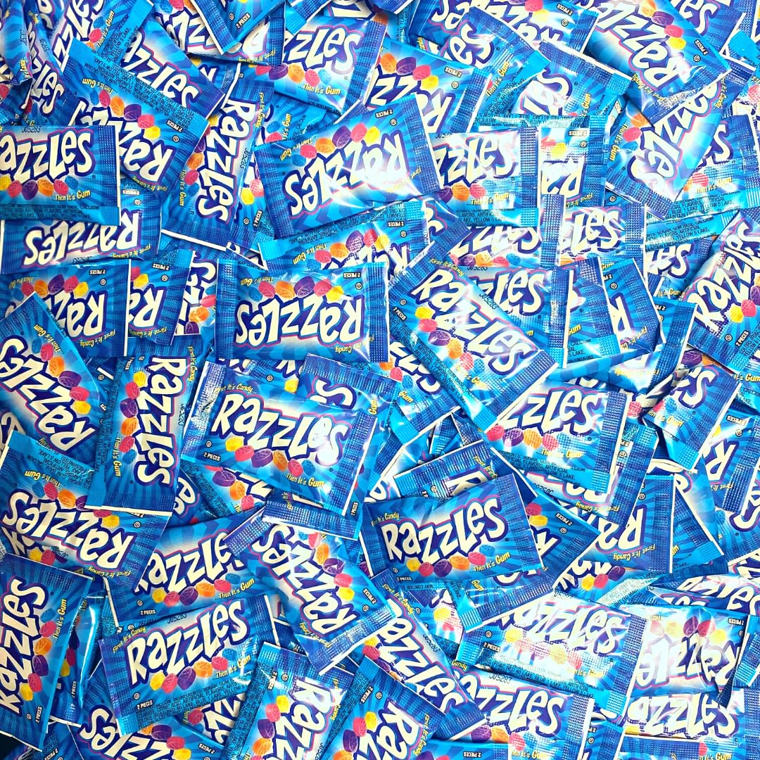 Snack Mountain Razzle Gum Candy, Retro Candy Gum in Bulk, 2-Piece Individually Wrapped Vintage Candy, Bulk Gum, Gum Pack, Variet