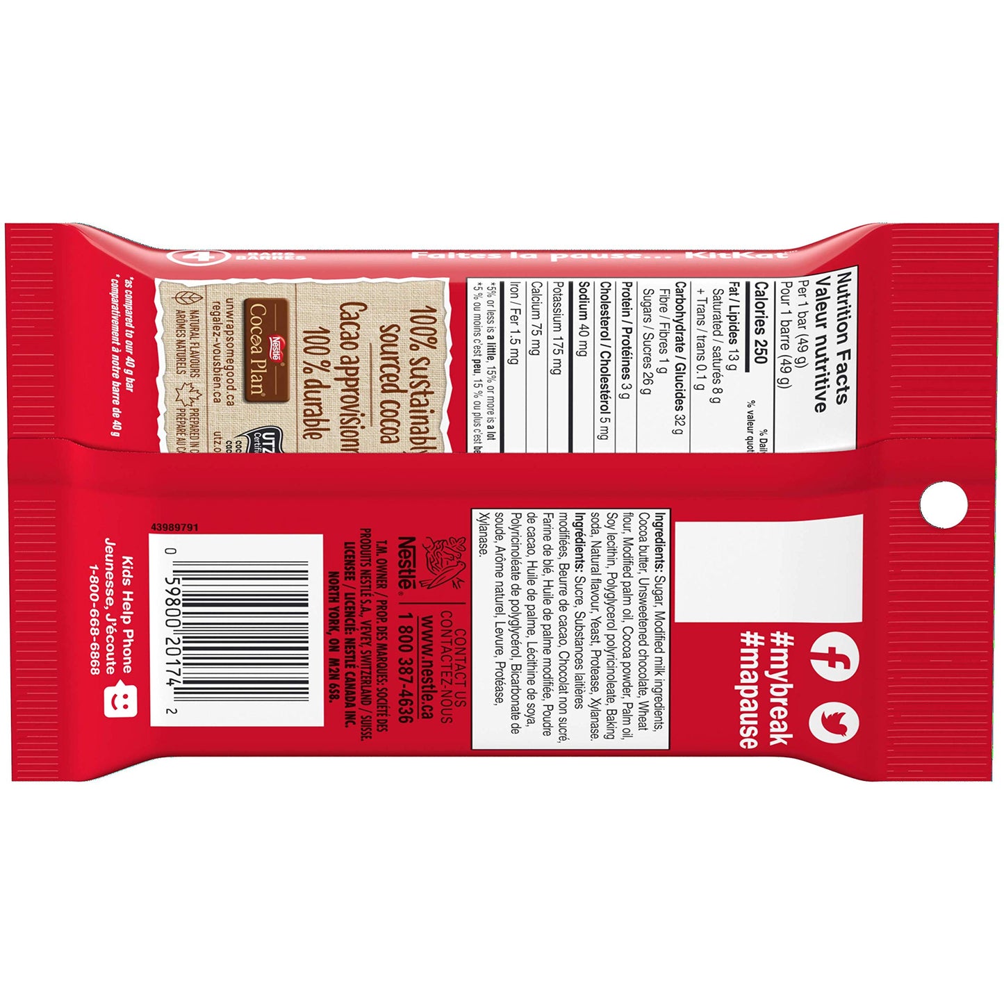 Nestle Kitkat Chunky Chocolate Bars Multipack, 4 X 49G, 196G/6.9 Oz, Imported From Canada}