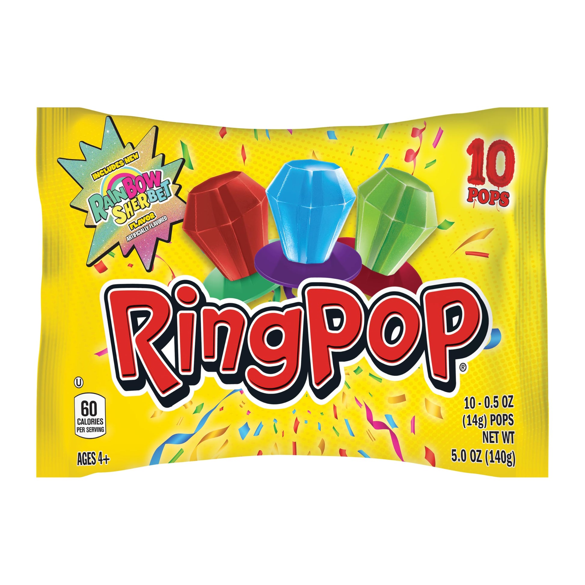 Ring Pop Individually Wrapped Bulk Lollipop Variety Pack - 10 Count Lollipop Suckers w/Assorted Flavors - Fun Candy for Birthday