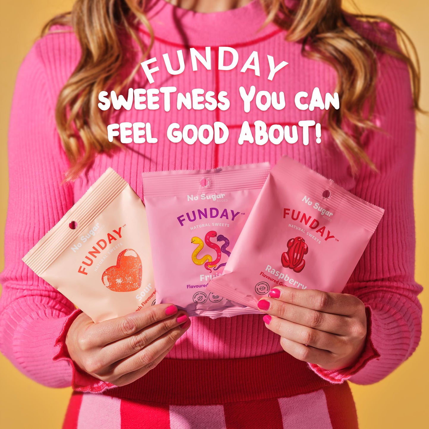 FUNDAY Strawberry & Cream Gummies - 12 x 50g Bags - No Sugar Added - Gluten-Free Gummy Candy with Natural Flavors & Prebiotic Fi