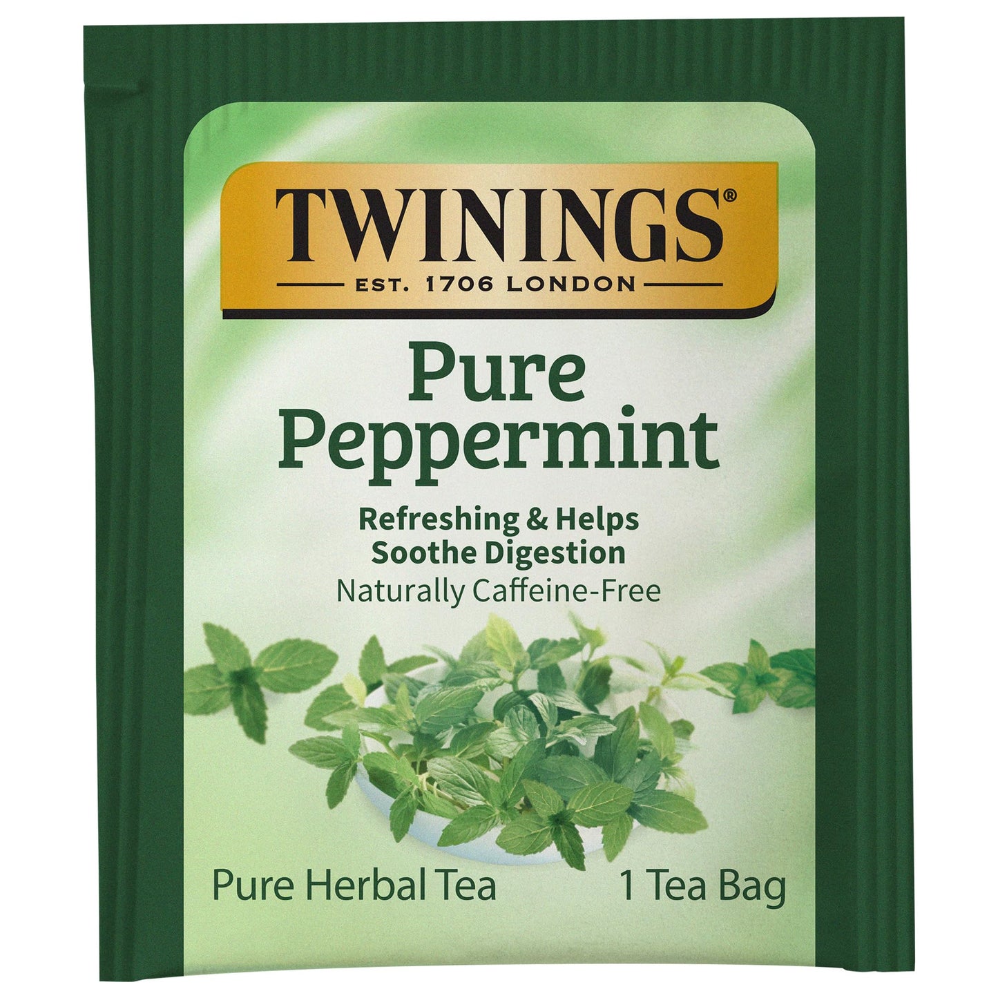 Twinings Peppermint Herbal Tea, Caffeine-Free, 20 Individually Wrapped Teabags, Fresh Minty Flavor, TWI-050