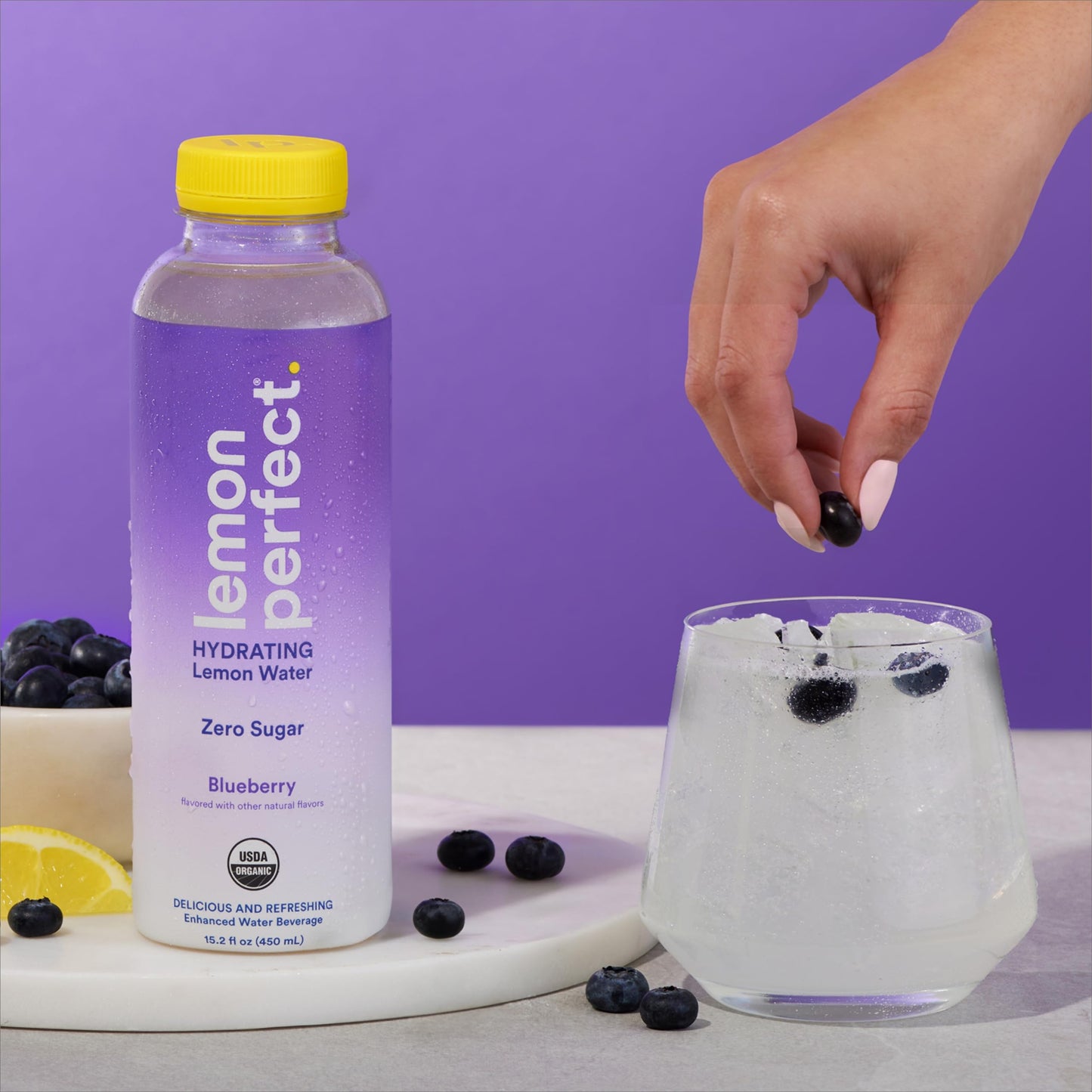 Lemon Perfect Blueberry, Hydrating Flavored Lemon Water, Zero Sugar, Delicious And Refreshing, Organic, 15.2 Fl Oz Bottles (12-Pack)