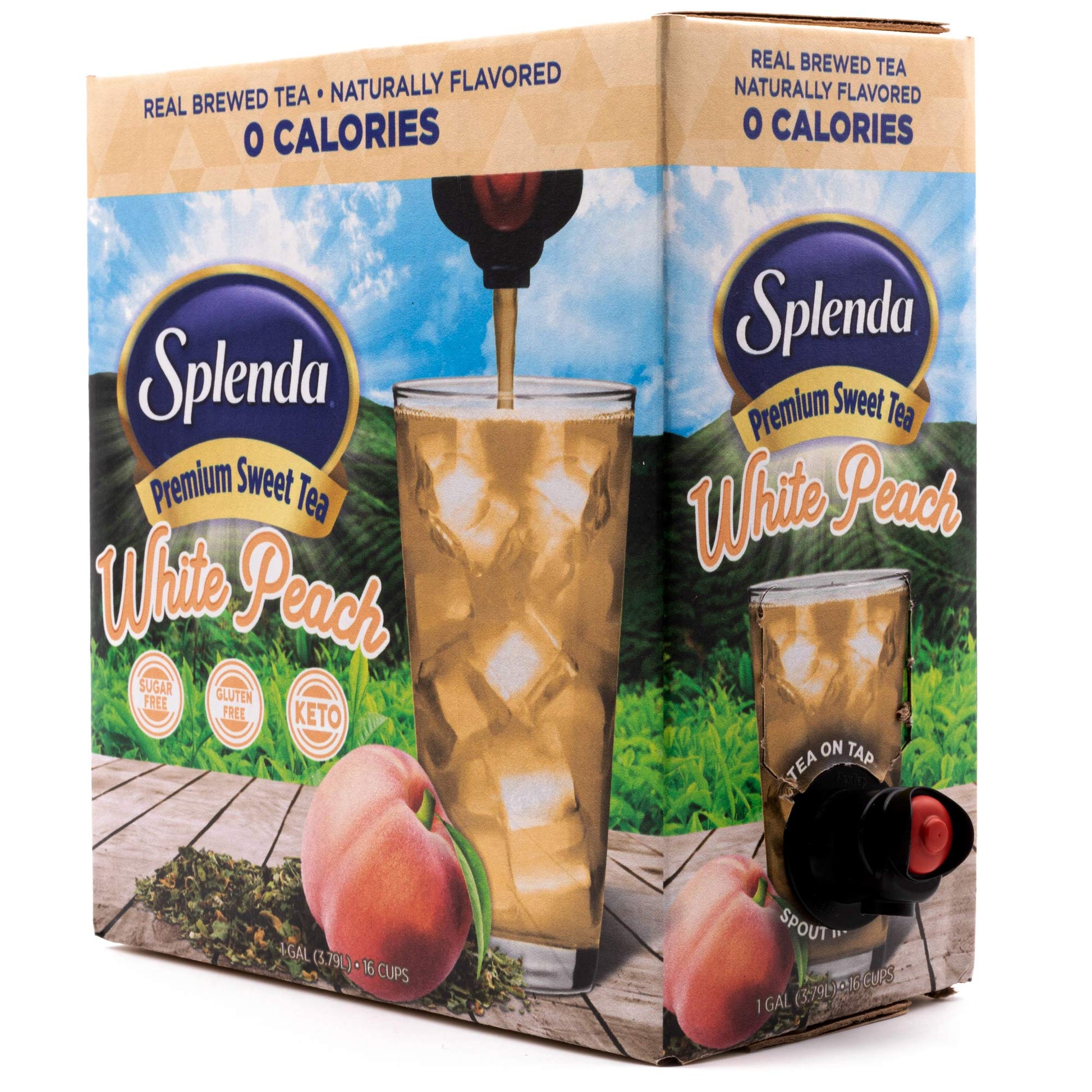 Splenda White Peach Premium Sweet Green Tea On Tap, Sweetened With Splenda ( Fluid Ounces/1 Gallon) Bag In Box Liquid, Ready To Drink, White Peach Green Tea, 128 Fl Oz
