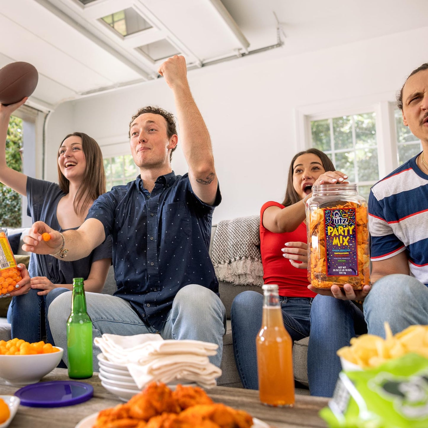 Utz Party Mix - Snack Mix with Corn Tortillas, Pretzels, BBQ Chips & Cheese Curls - 26 Ounce Barrel
