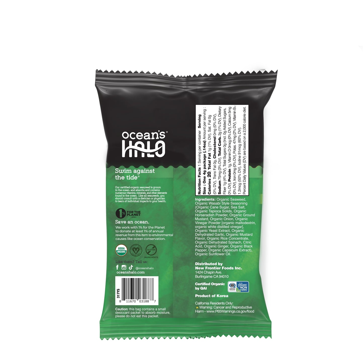 Oceans Halo Wasabi Sea  Snack, Green, 0.14 Ounce (Pack of 20)