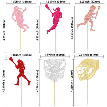 Gyufise 24Pcs Lacrosse Cupcake Toppers Glitter Lacrosse Party Decorations Lacrosse Player Cupcake Picks For Lacrosse Sport Baby