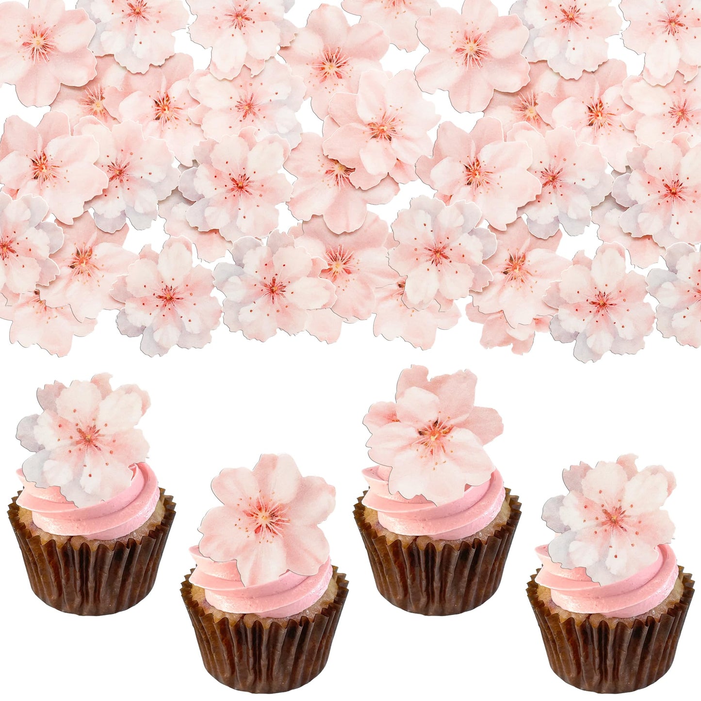 Gyufise 54Pcs Edible Cherry Blossoms Cake Decorations Edible Cherry Blossoms Cupcake Toppers Wafer Paper Flowers Cake Toppers fo