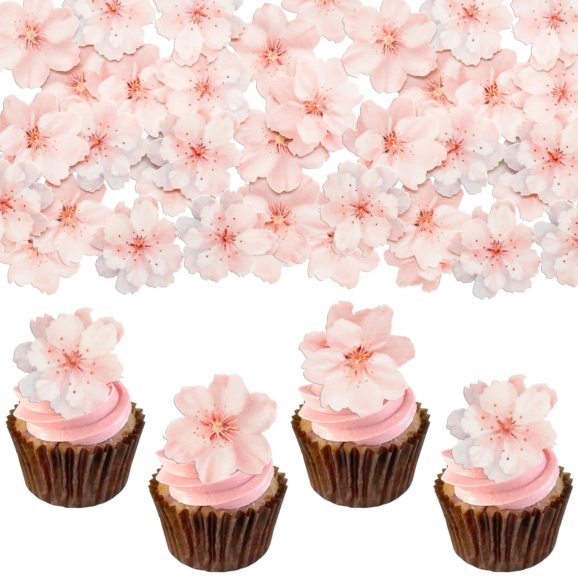 Gyufise 54Pcs Edible Cherry Blossoms Cake Decorations Edible Cherry Blossoms Cupcake Toppers Wafer Paper Flowers Cake Toppers fo