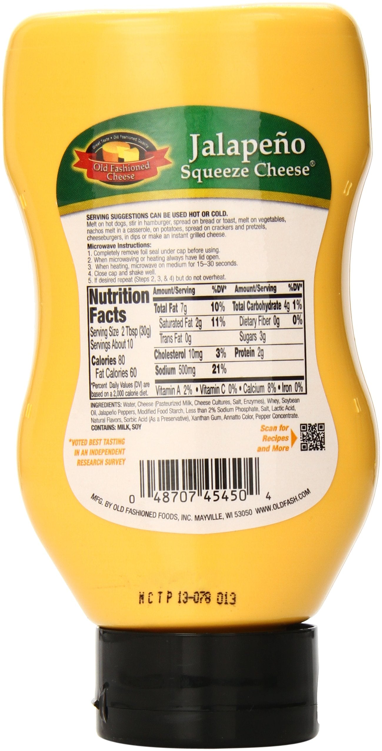 Old Fashioned Cheese Jalapeno Squeeze Cheese - 11.5 Ounce (Pack of 1)