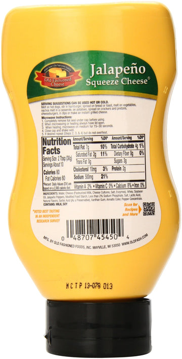 Old Fashioned Cheese Jalapeno Squeeze Cheese - 11.5 Ounce (Pack of 1)